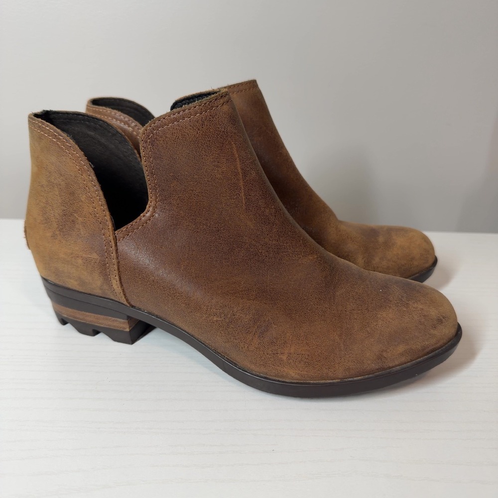 Sorel Lolla Cut-Out II Brown Leather Ankle Boots Women's Size 8.5